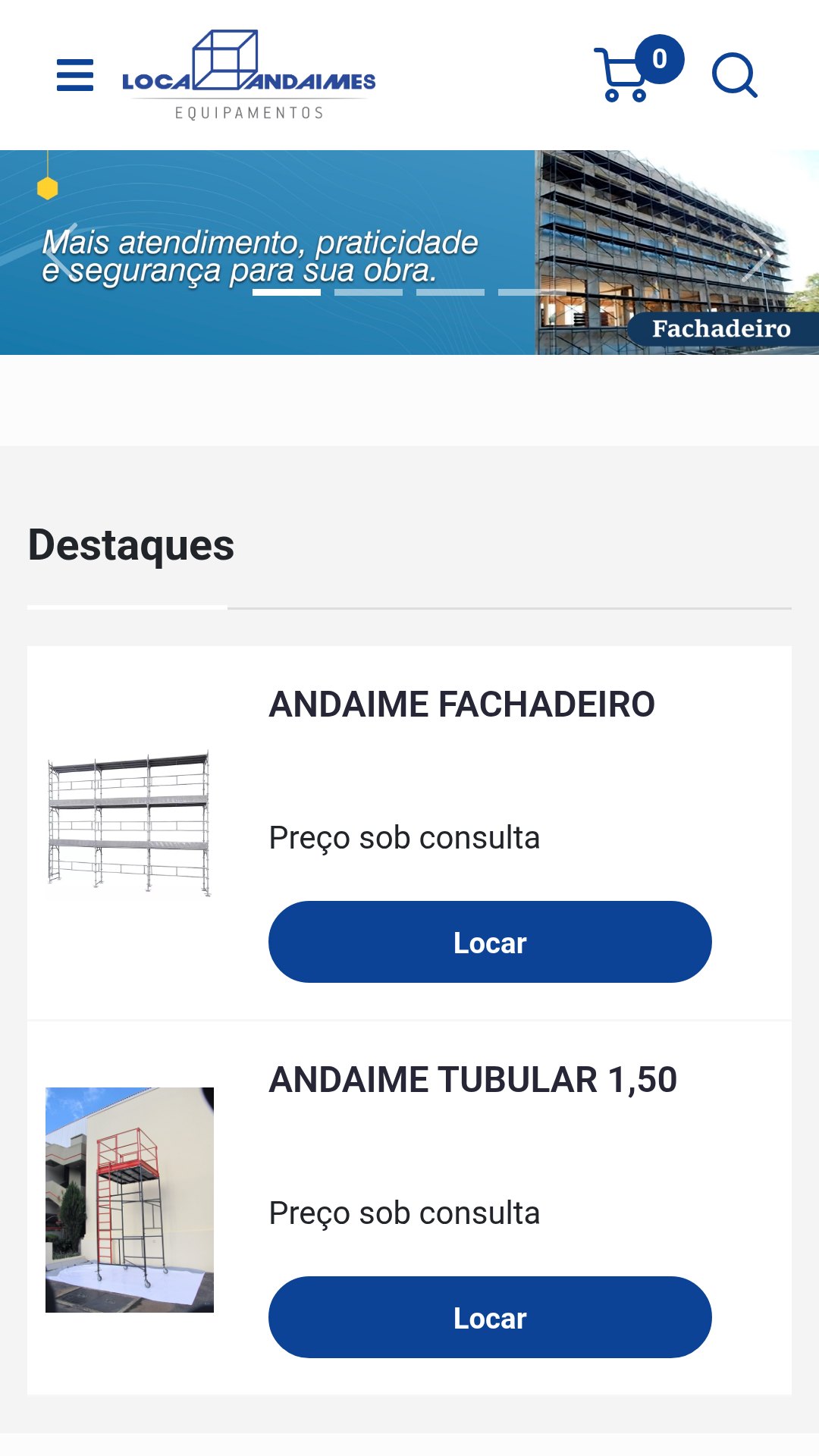 Prévia do website Loca Andaimes no celular