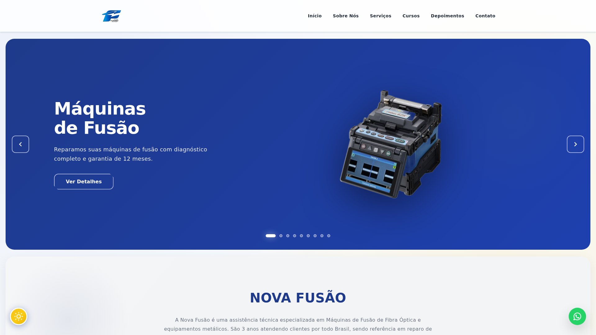 Prévia do website Nova Fusão no computador