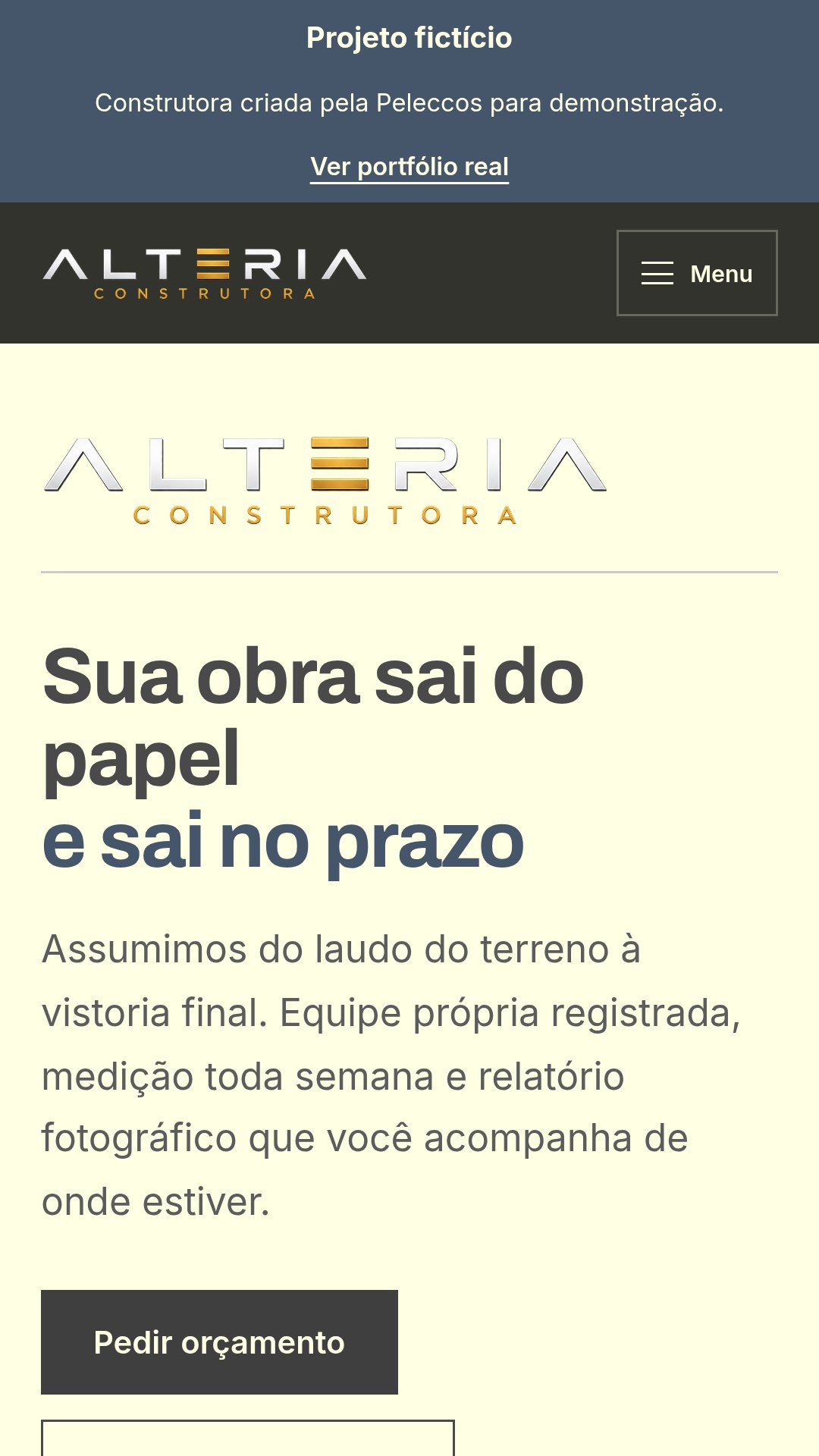 Prévia do website Alteria Construtora no celular