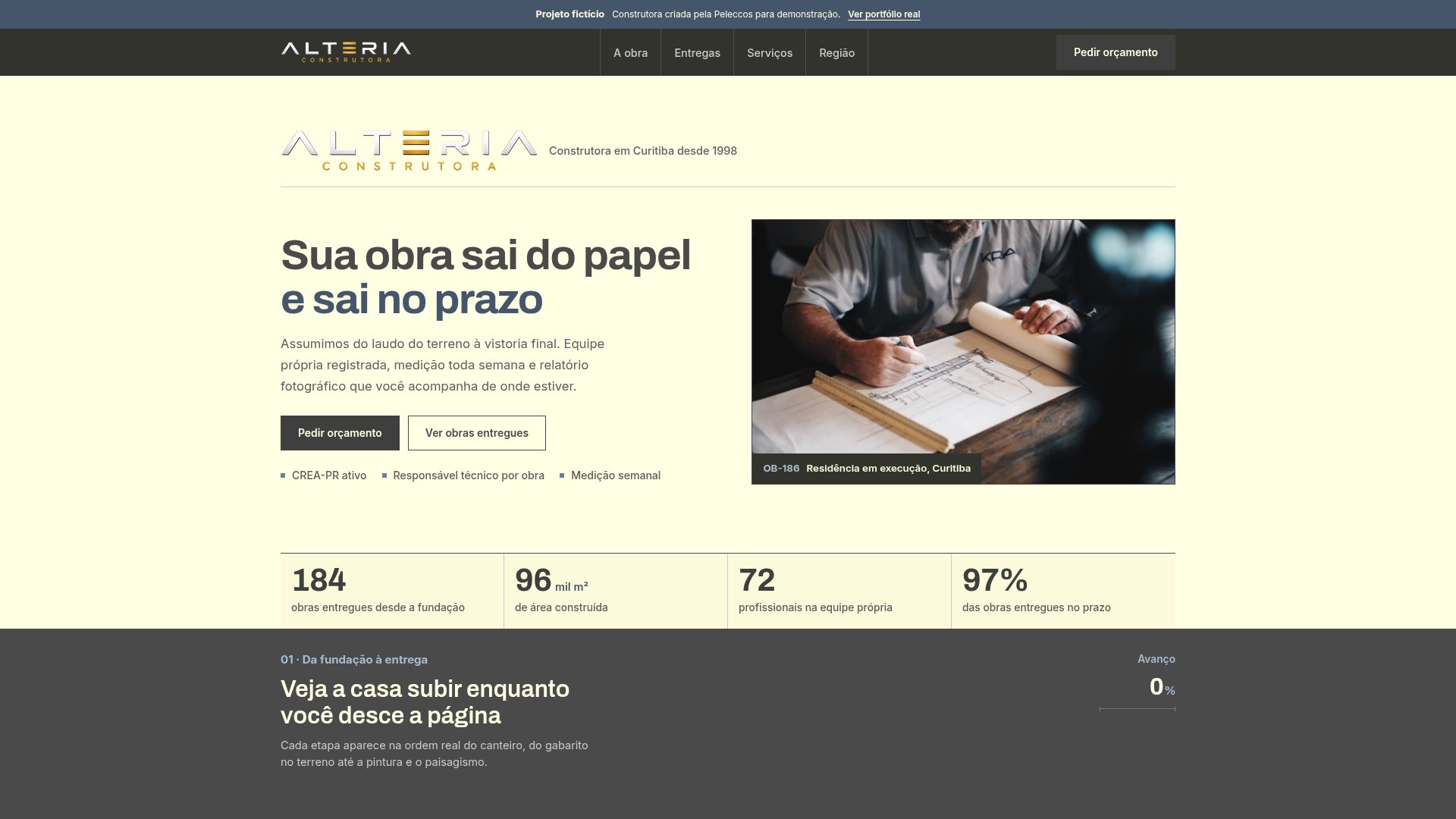 Prévia do website Alteria Construtora no computador