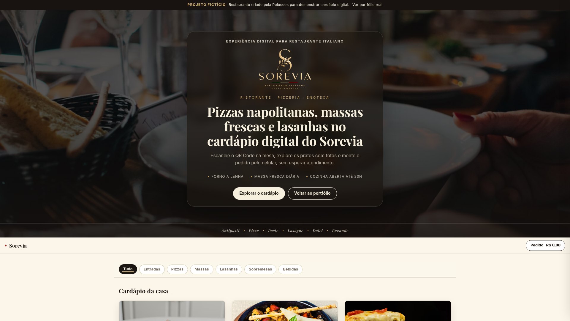 Prévia do website Sorevia Italiano no computador