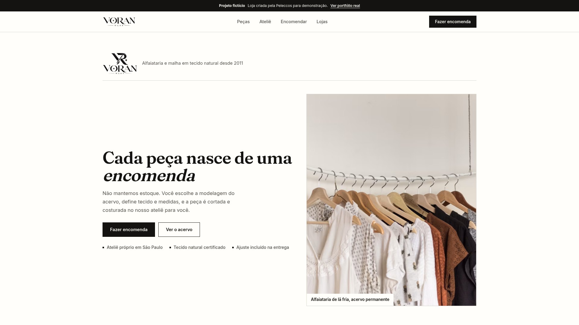 Prévia do website Voran Wear no computador